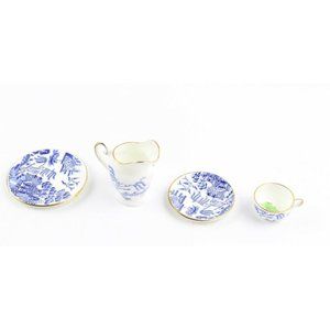 Coalport China Willow Blue Pattern Miniature 4 PC Place Setting In Original Box